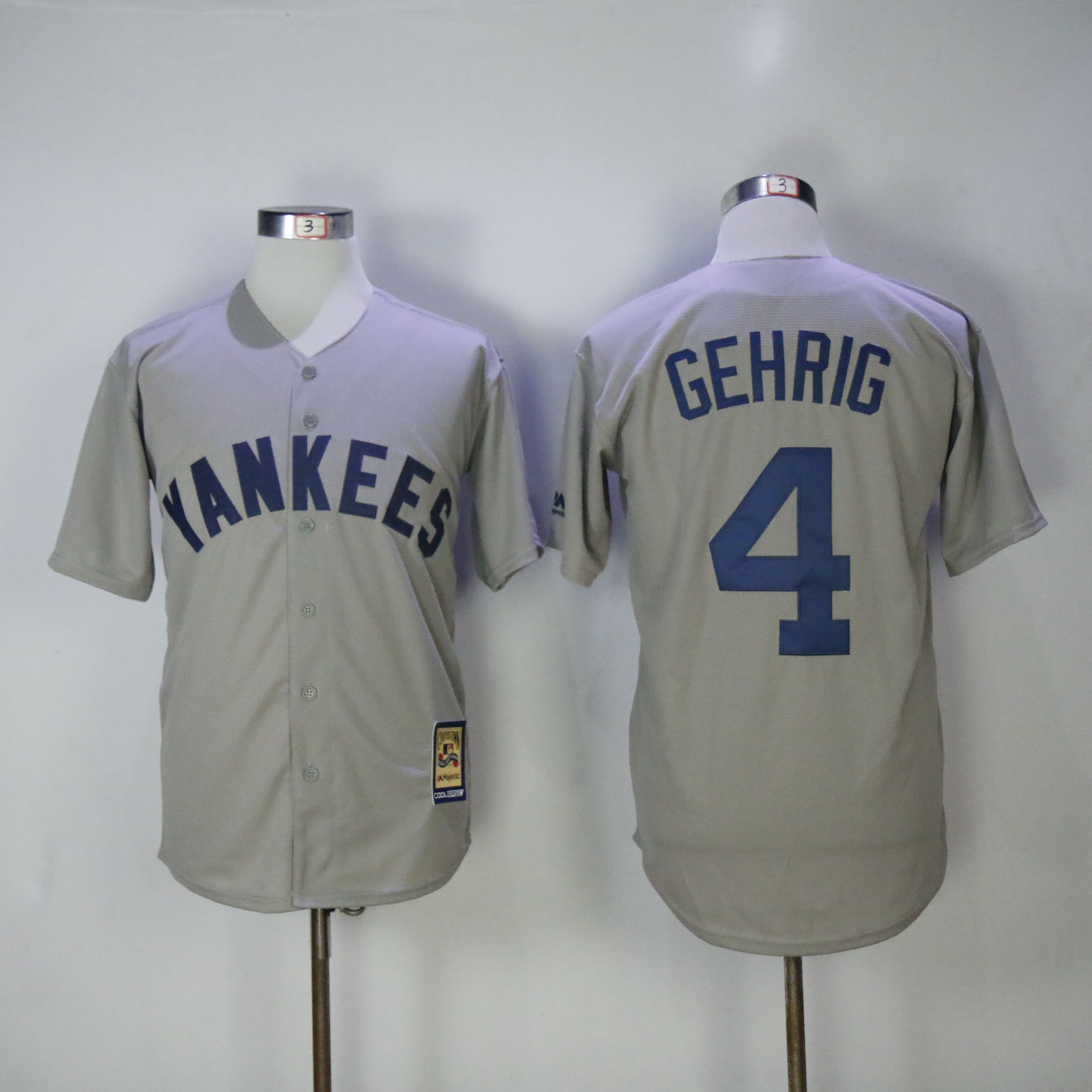 Men New York Yankees #4 Gehrig Grey Throwback MLB Jerseys